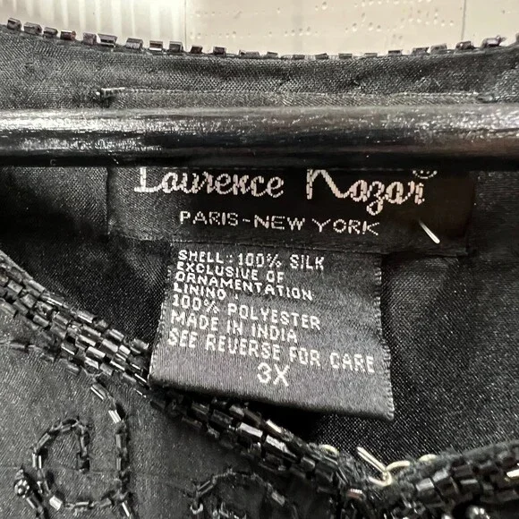 Laurence Kazar Jacket 3X silk beaded 1980's Paris New York black women's Vintage - Picture 4 of 12